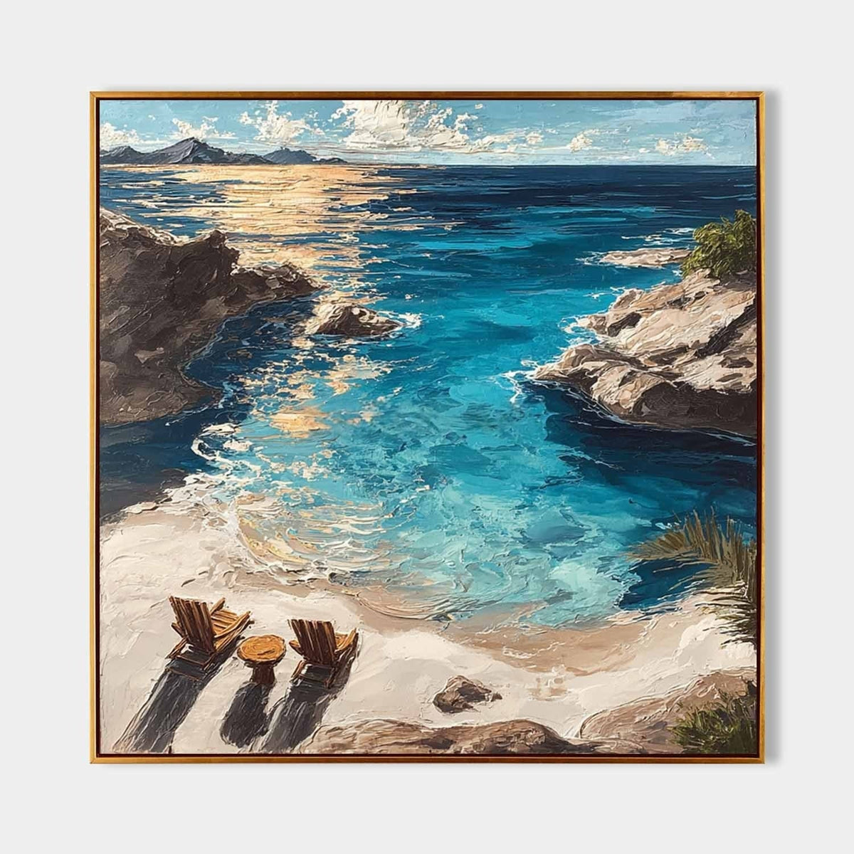 Wall Art Coastal Cove Beach Chairs Turquoise Ocean