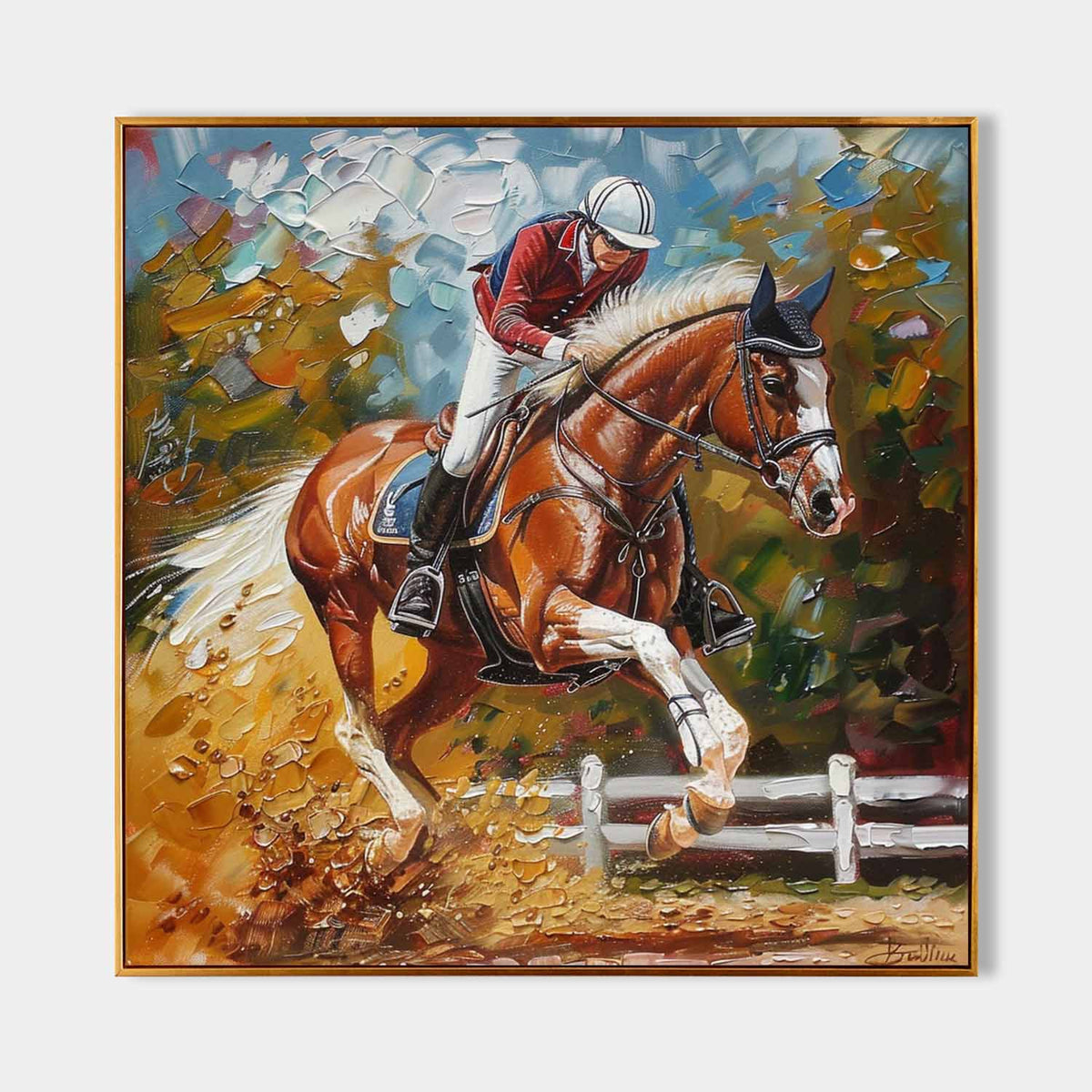 Equestrian Show Jumping 3D Impasto Painting