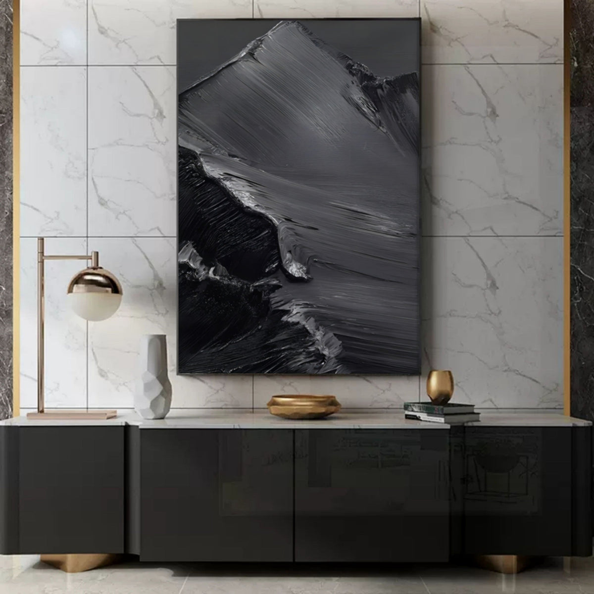 Monochrome Mountain Landscape Impasto Painting