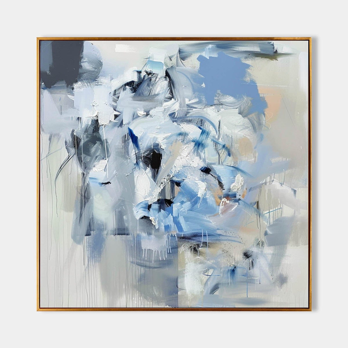 Wall Art Impressionist Blue White Dripping