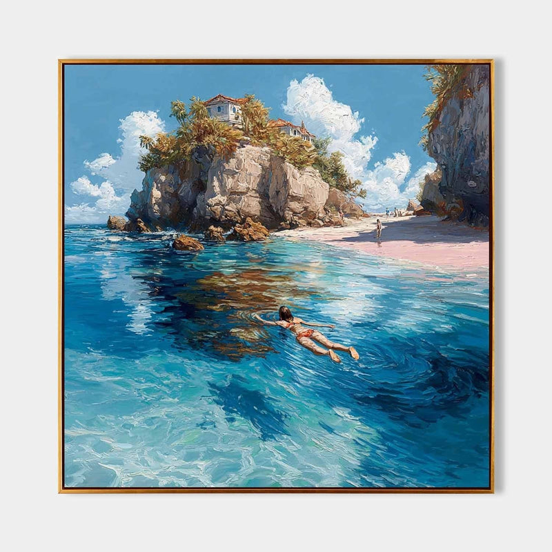 Tropical Snorkeling Cove Impasto Painting