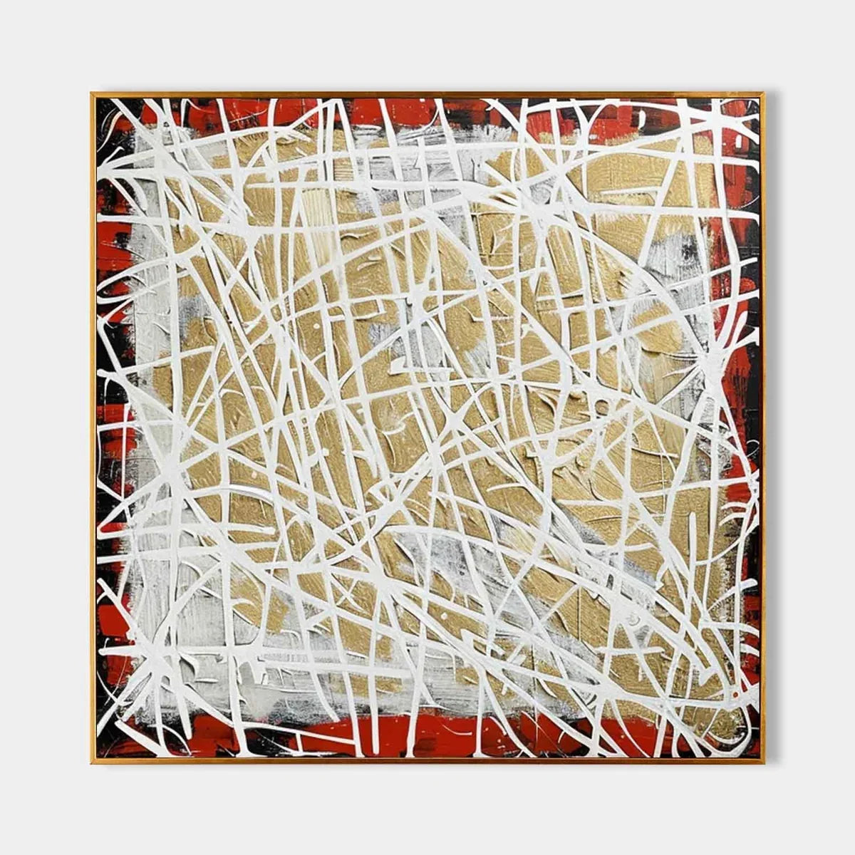 Tactile Red Gold Oil Painting White Web-Lines Luxe