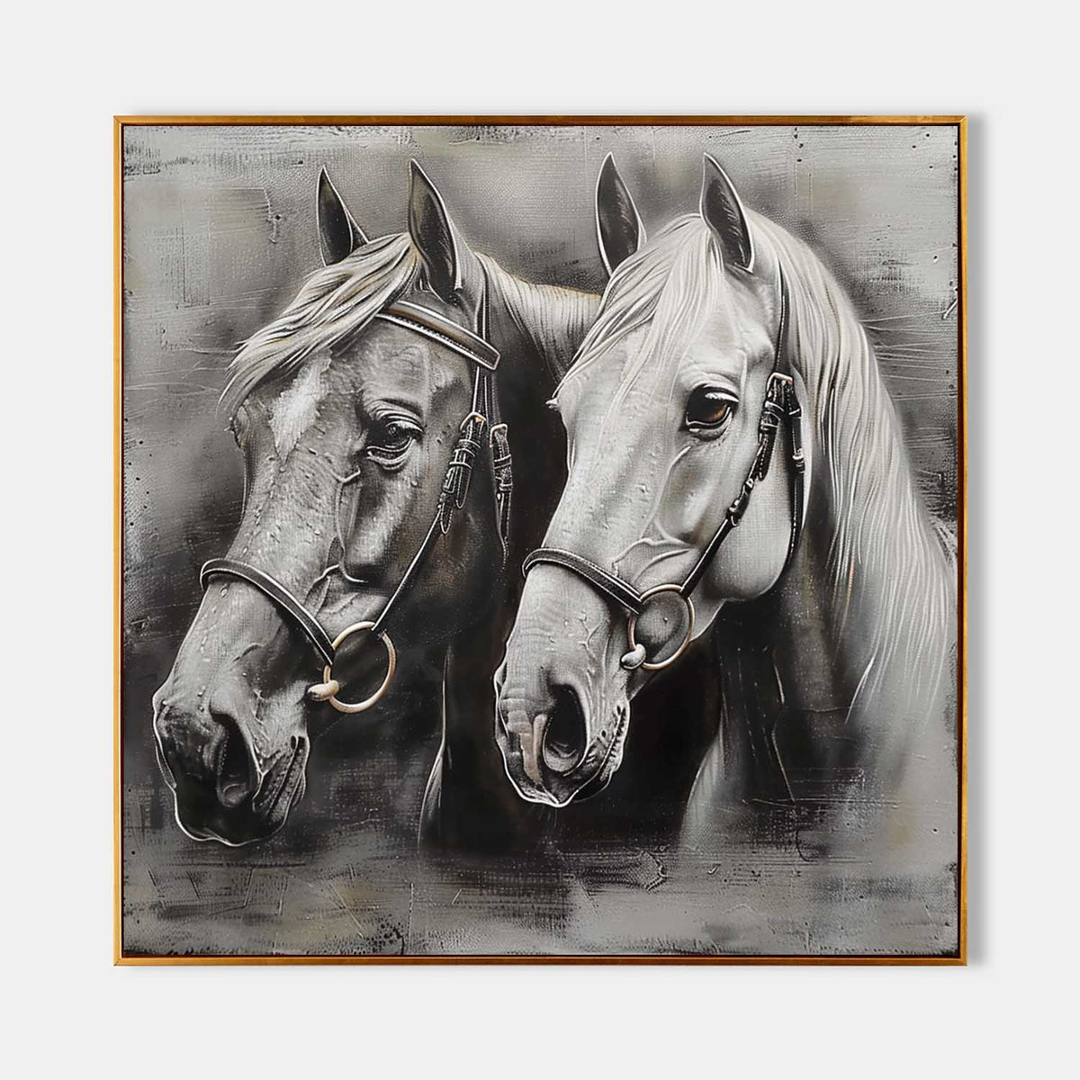 Monochromatic Two Horses Portrait Painting