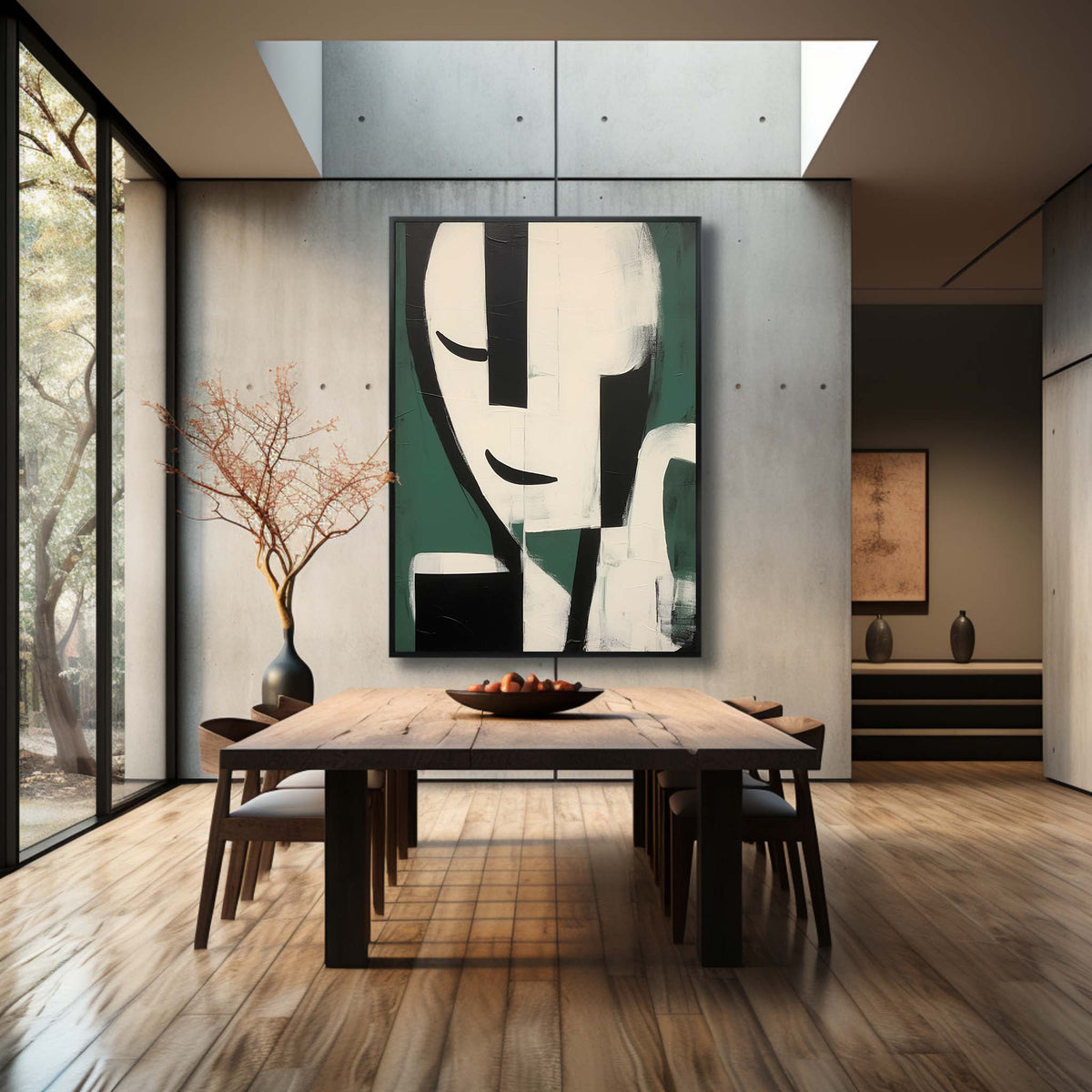 Dark Green Minimalist Expressive Figure Wall Art