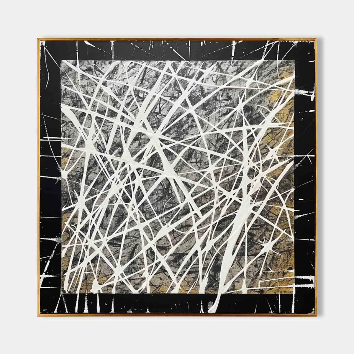 Tactile Black Gold Oil Painting White Web-Lines Textures