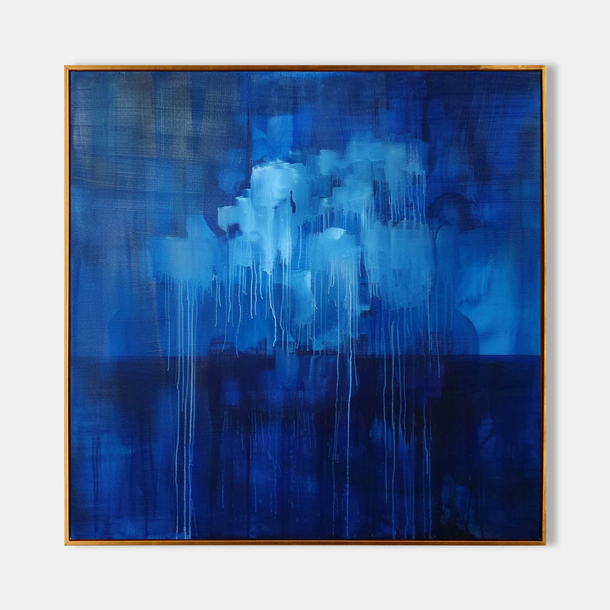 Deep Blue Abstract Drip Oil Painting