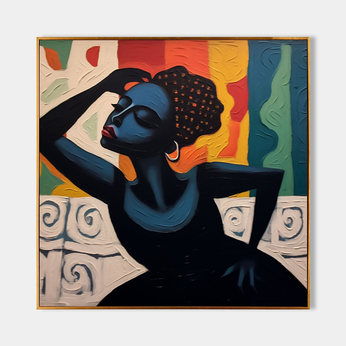 Vibrant Black Woman Portrait 3D Impasto Painting
