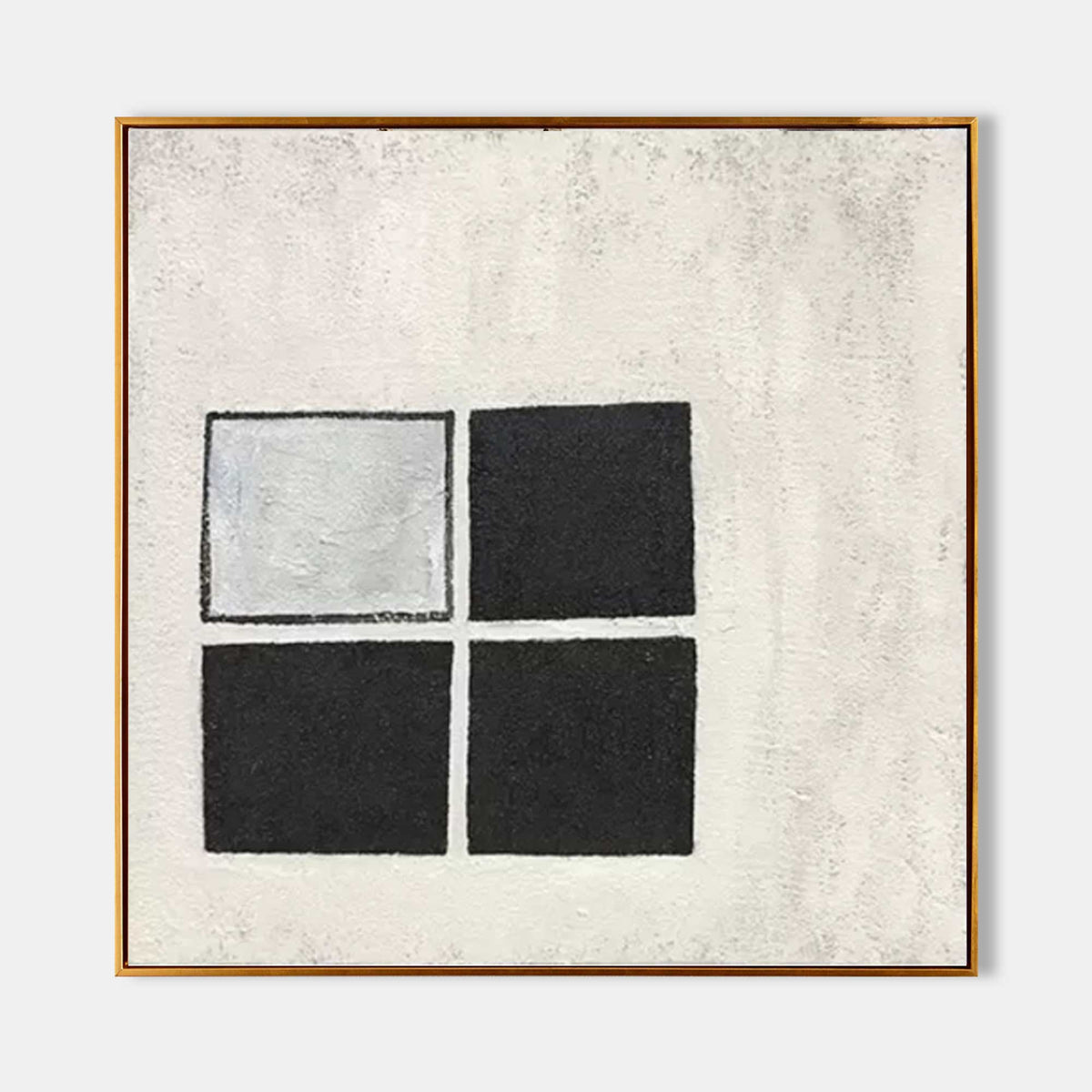 Wabi-Sabi Minimalist Black and White Grid Impasto Oil Painting