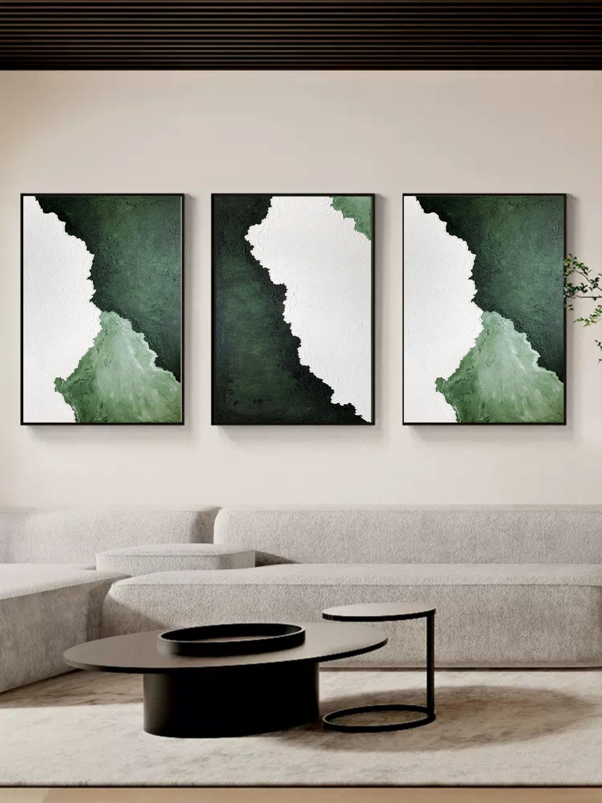 Set of 3 Green Textured Triptych Painting