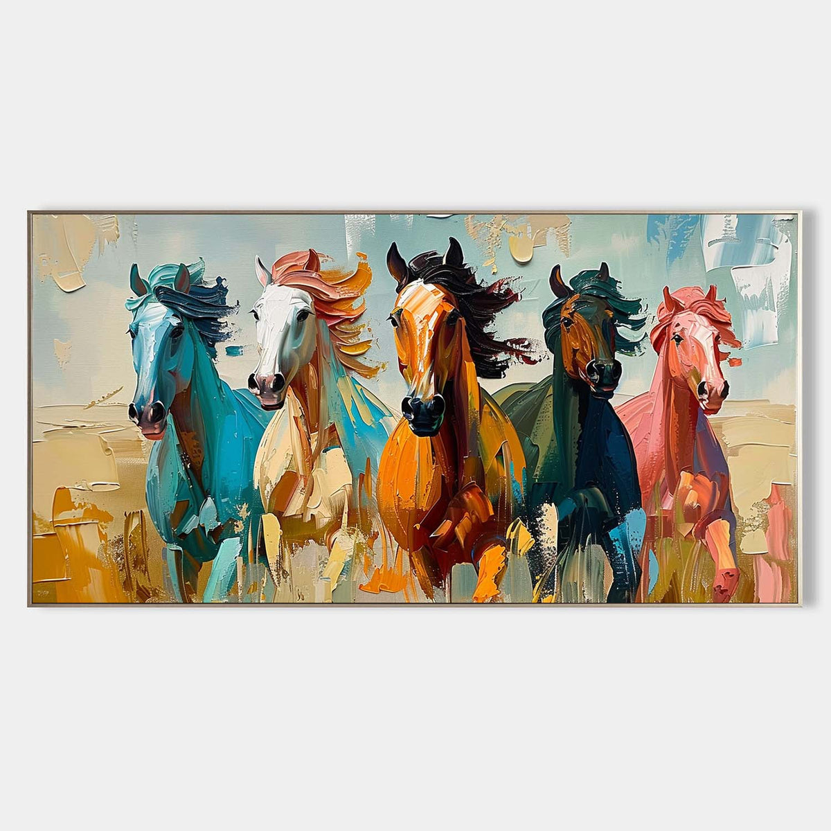 Wall Art Panoramic Impressionist Running Horses