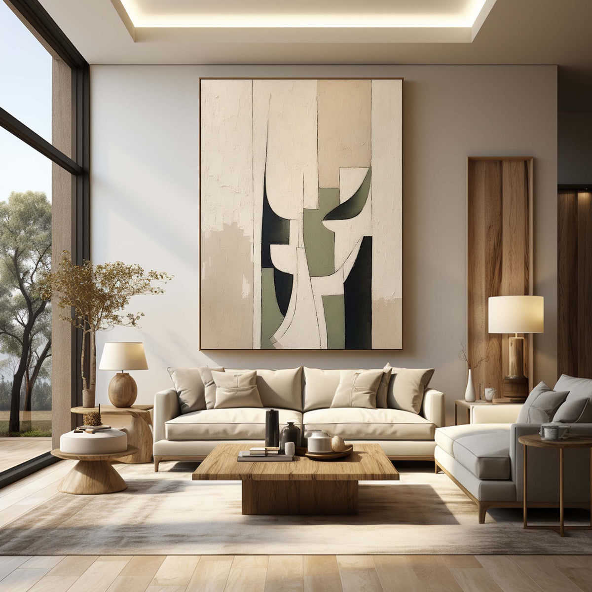 Neutral Geometric Abstract Oil Painting