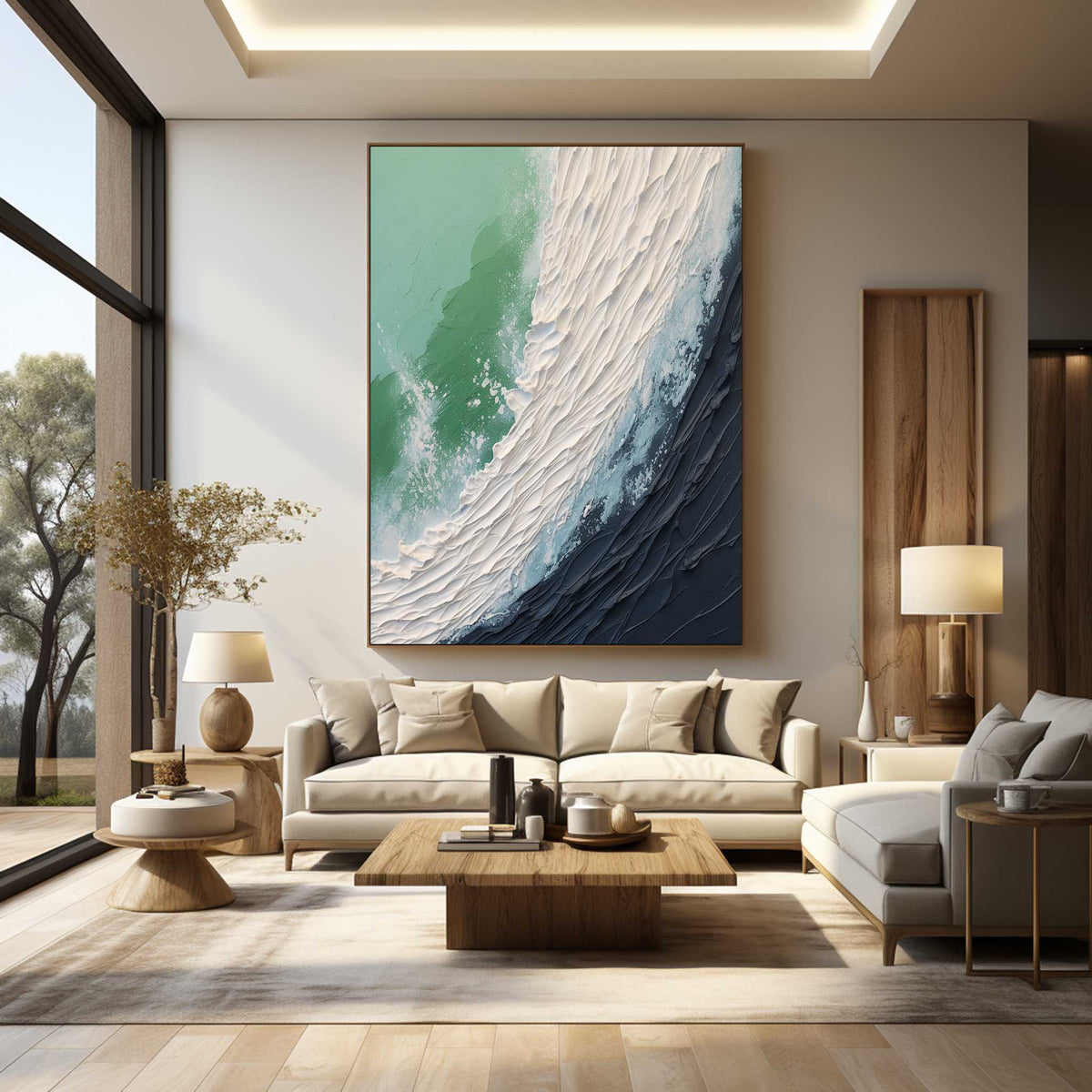 Ocean Wave Green Black Abstract Oil Painting