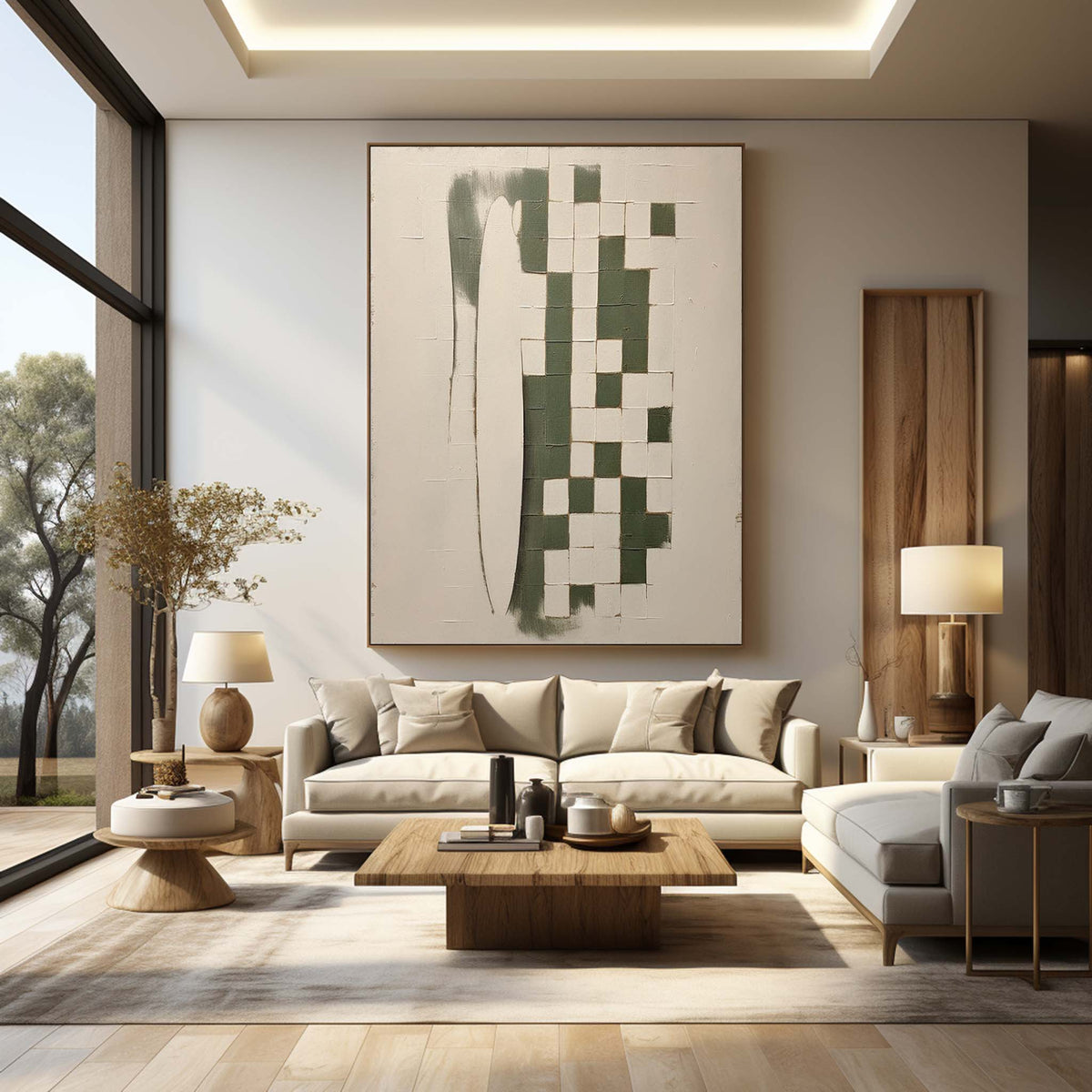 Emerald Green Checkered Abstract Painting