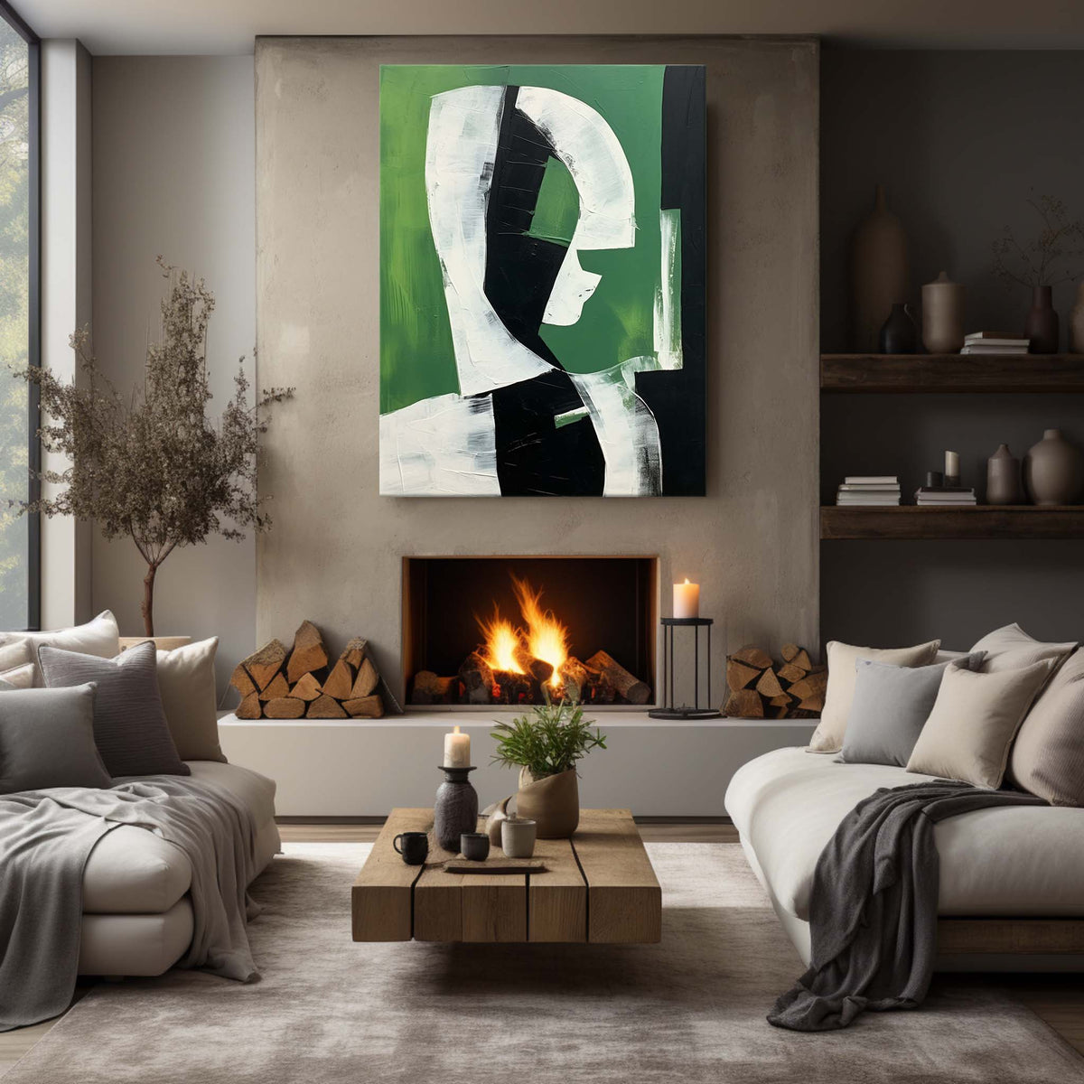 Dark Green Minimalist Figure Wall Art Luxury Decor