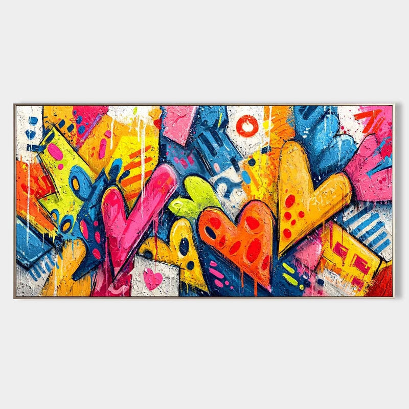 Wide Format Graffiti Love Hearts Impasto Painting