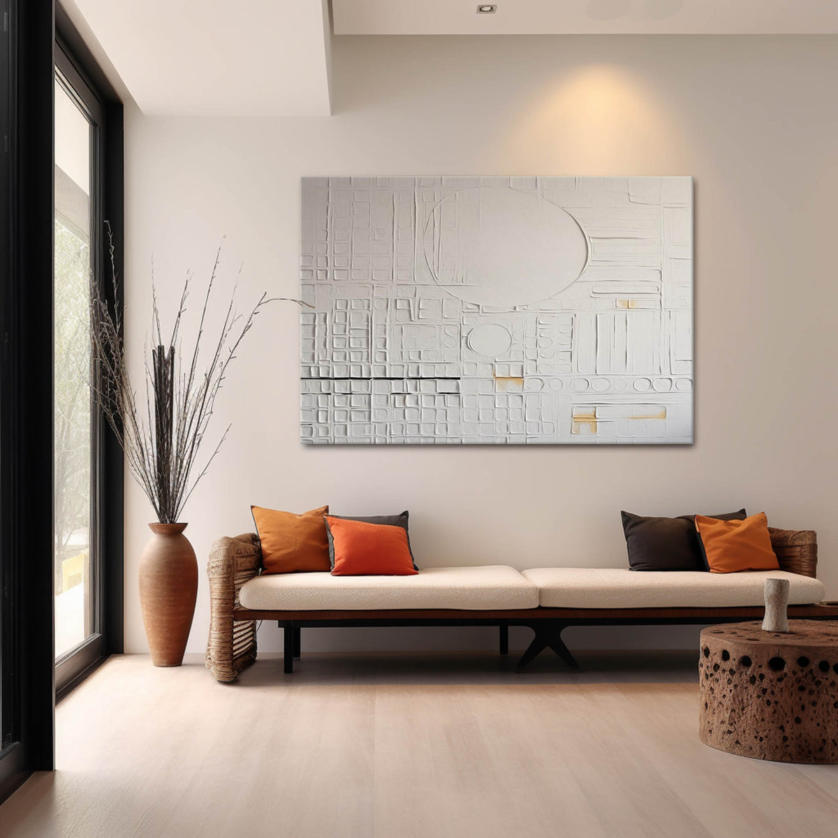 Wall Art White Bas-Relief Abstract Oil Painting