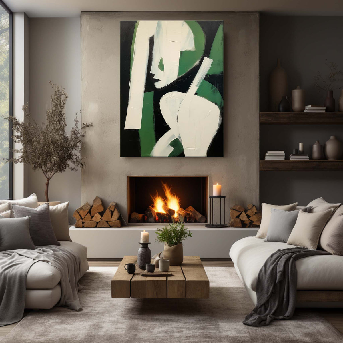 Wall Art Square Abstract Cubist Figure Green