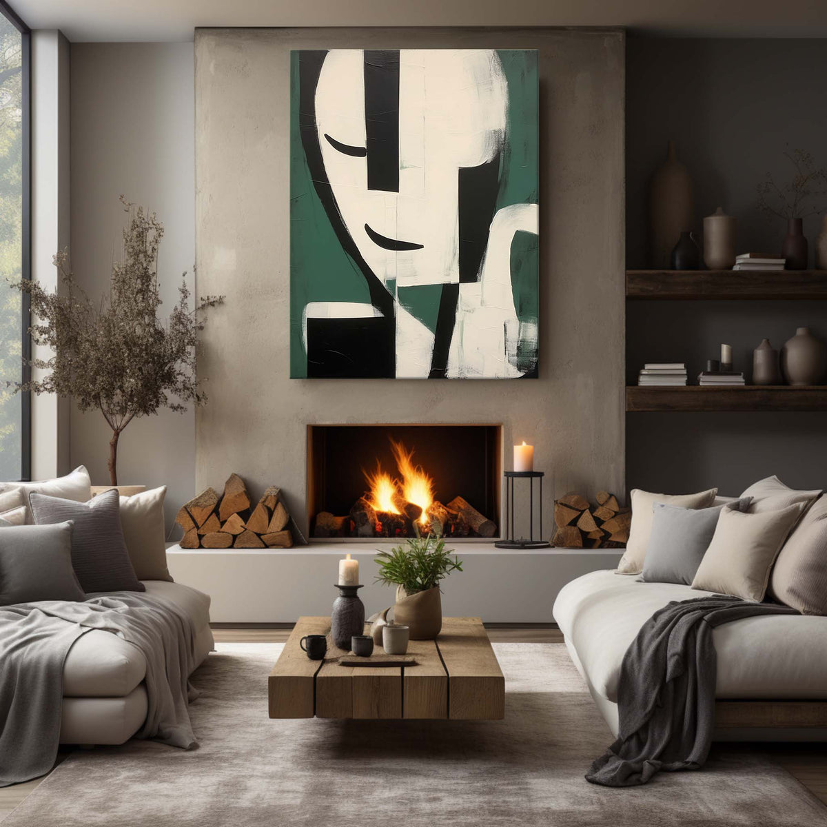Dark Green Minimalist Expressive Figure Wall Art