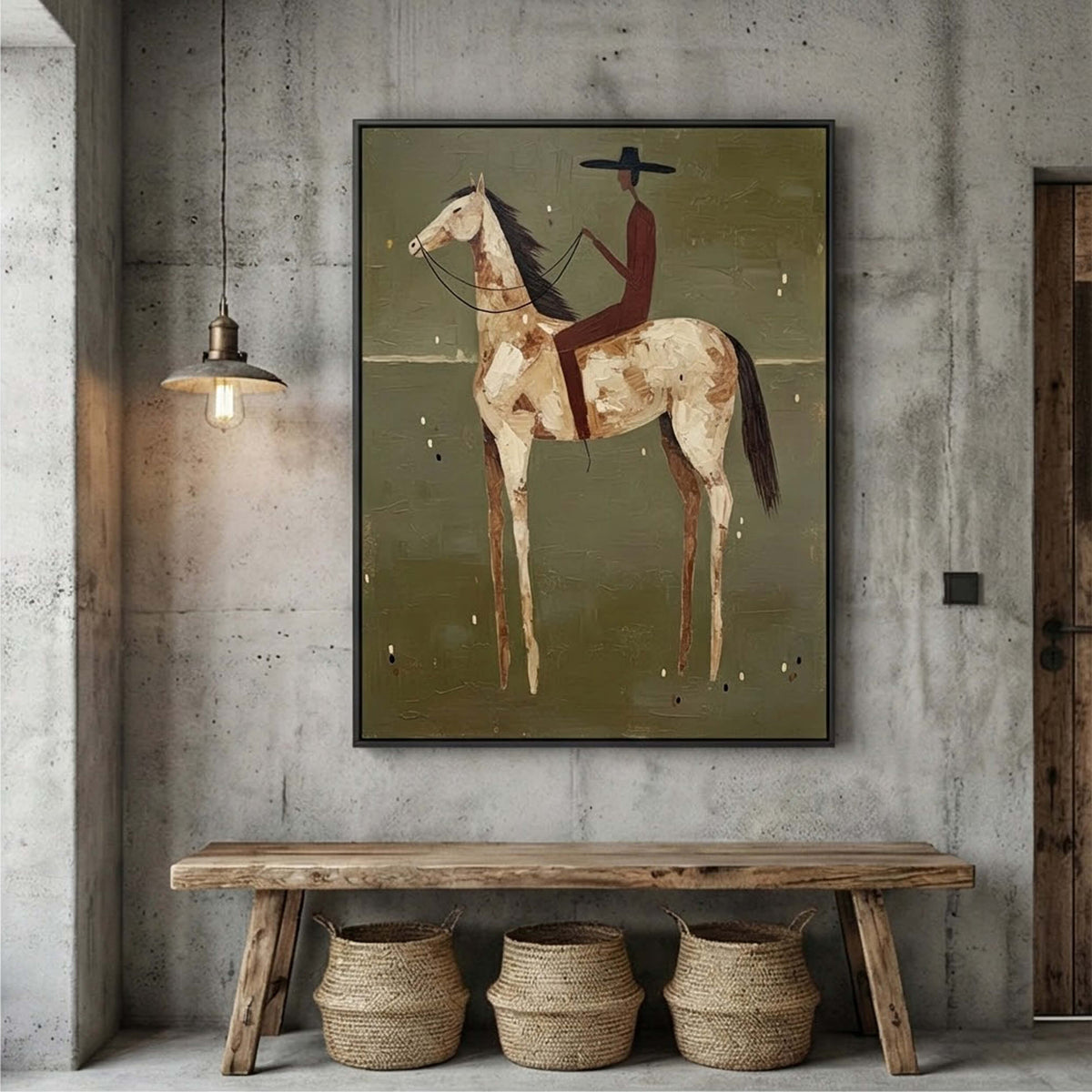 Olive Solitude Cowboy and Horse Oil Painting