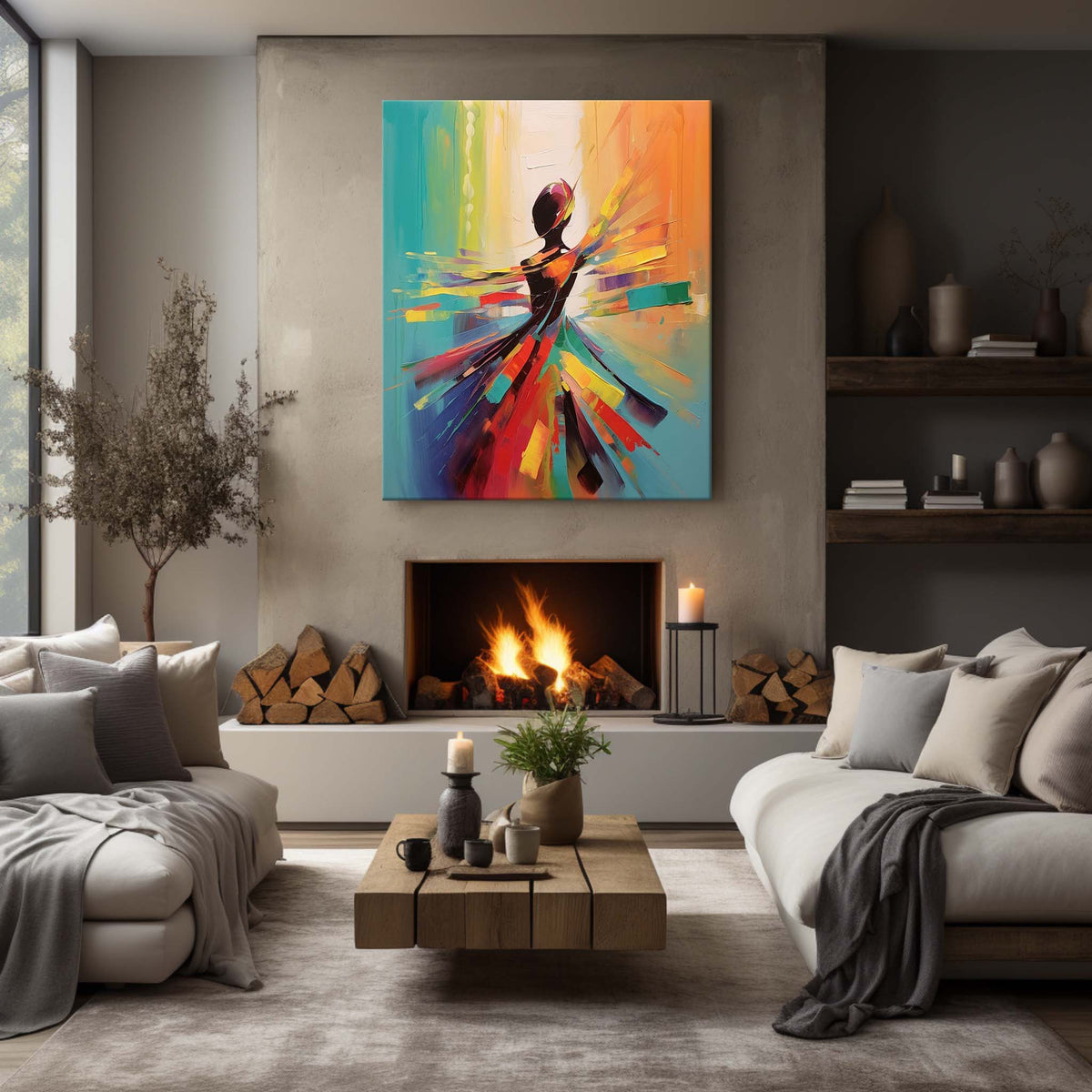 Wall Art Vibrant Dancer Silhouette Oil Painting