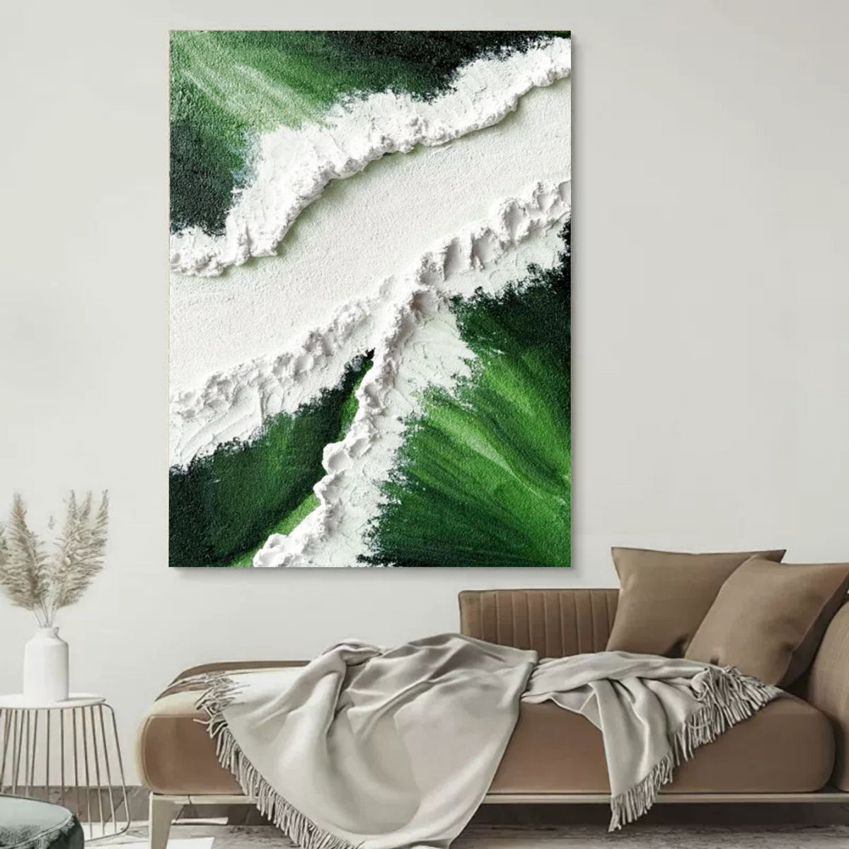 Wall Art Ocean Tide Foam Textured Natural Emerald