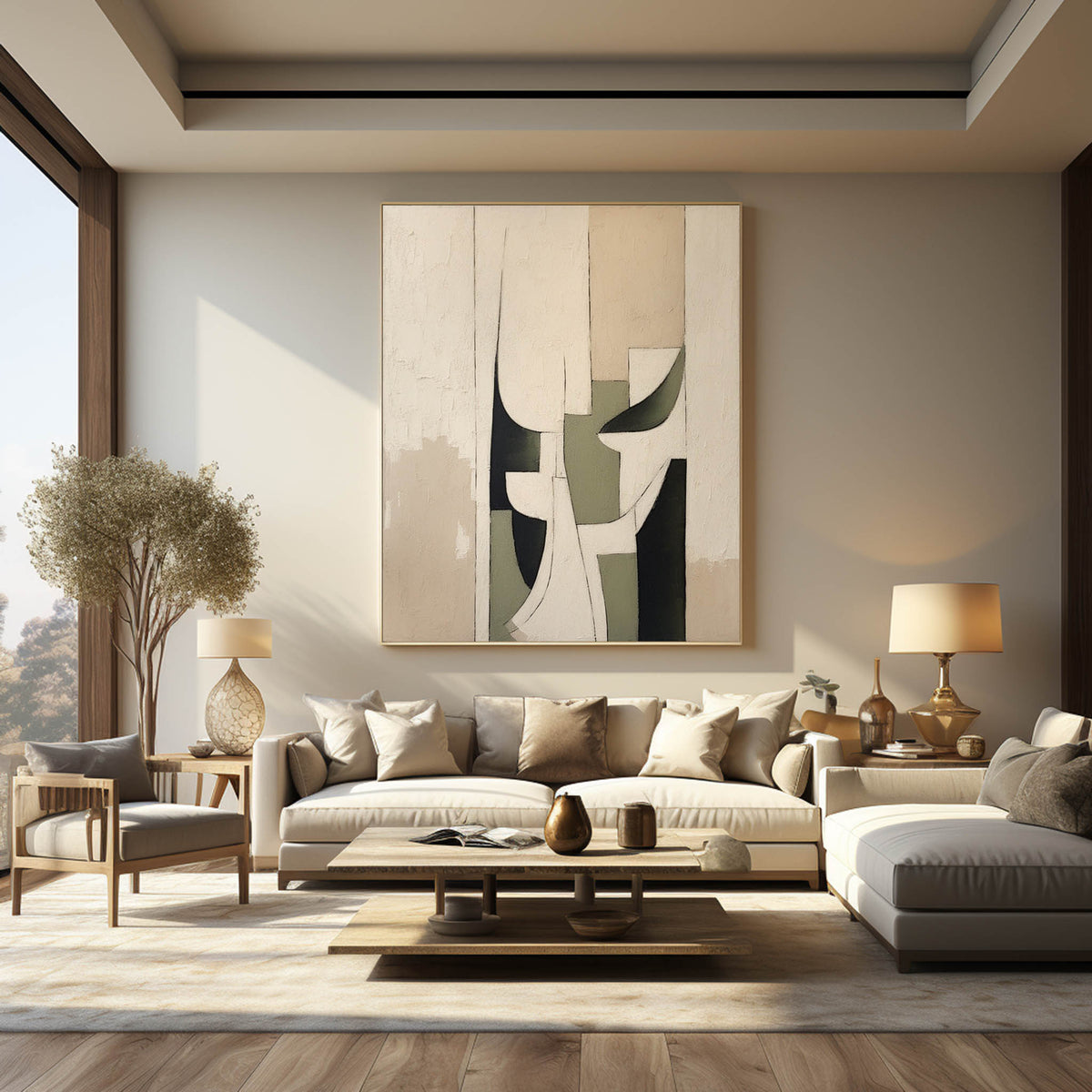 Neutral Geometric Abstract Oil Painting