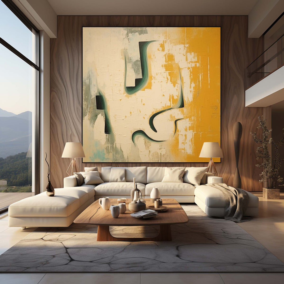 Mustard Yellow & Teal Abstract Oil Painting