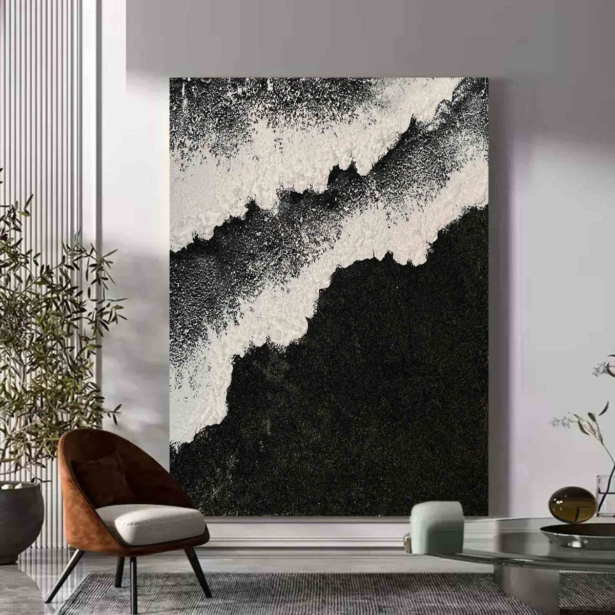 Black And White Wave Textured Wall Art