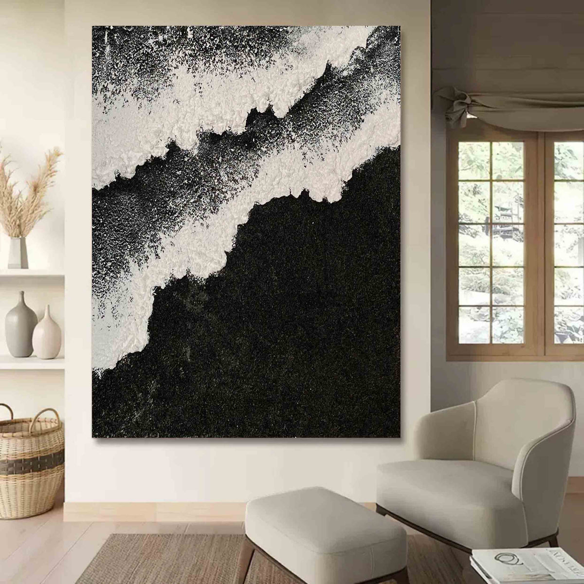 Black And White Wave Textured Wall Art