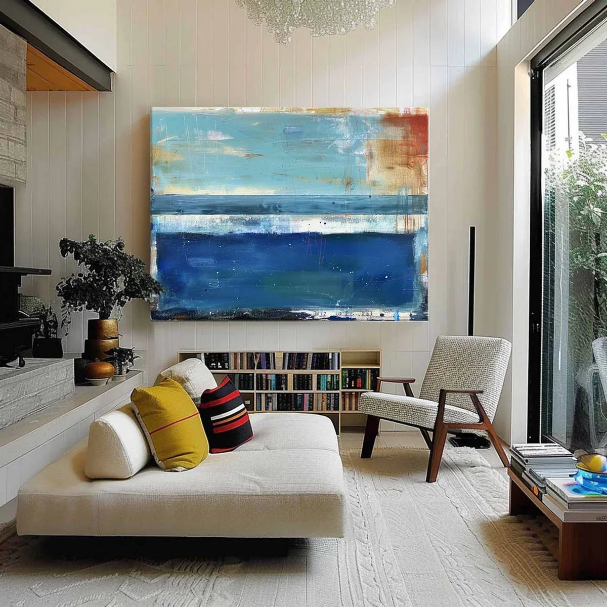 Tactile Layered Oil Painting Teal Blue Tones Calm