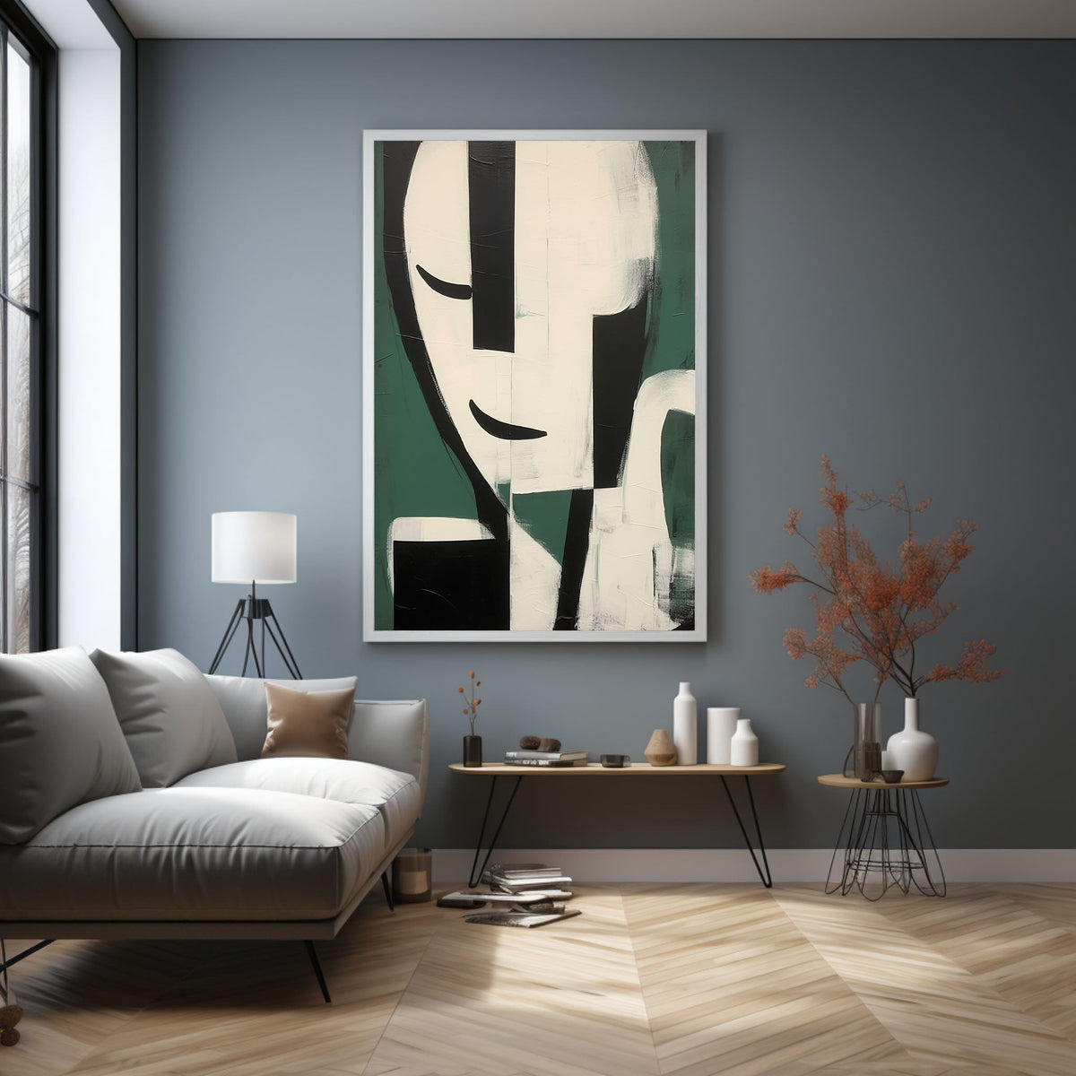 Dark Green Minimalist Expressive Figure Wall Art