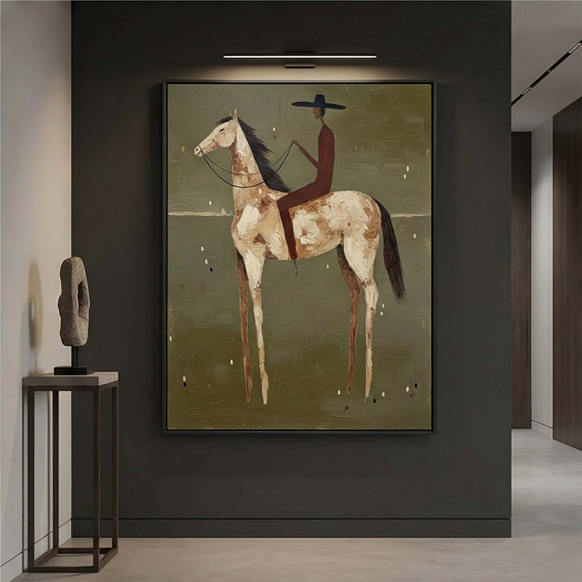 Olive Solitude Cowboy and Horse Oil Painting