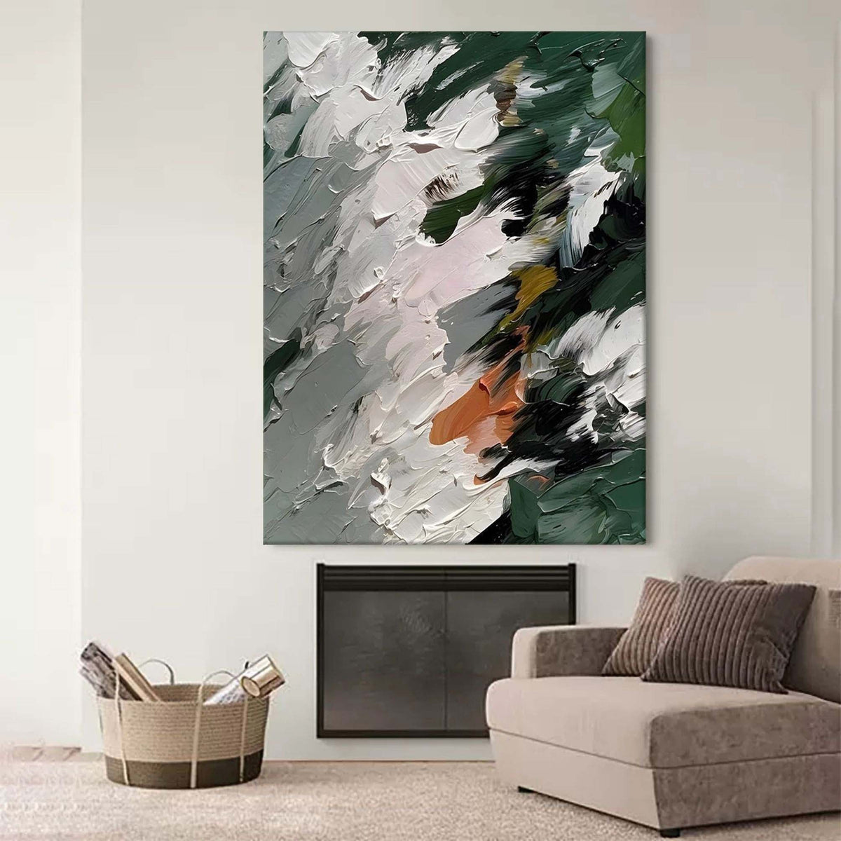 Colorful Dark Green Impasto Abstract Painting