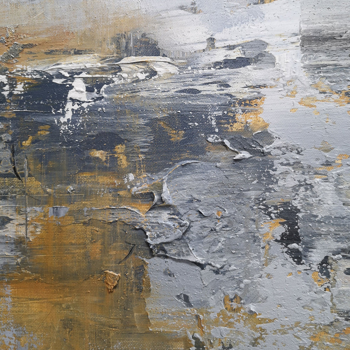 Wabi-Sabi Gold & Gray Abstract Oil Painting