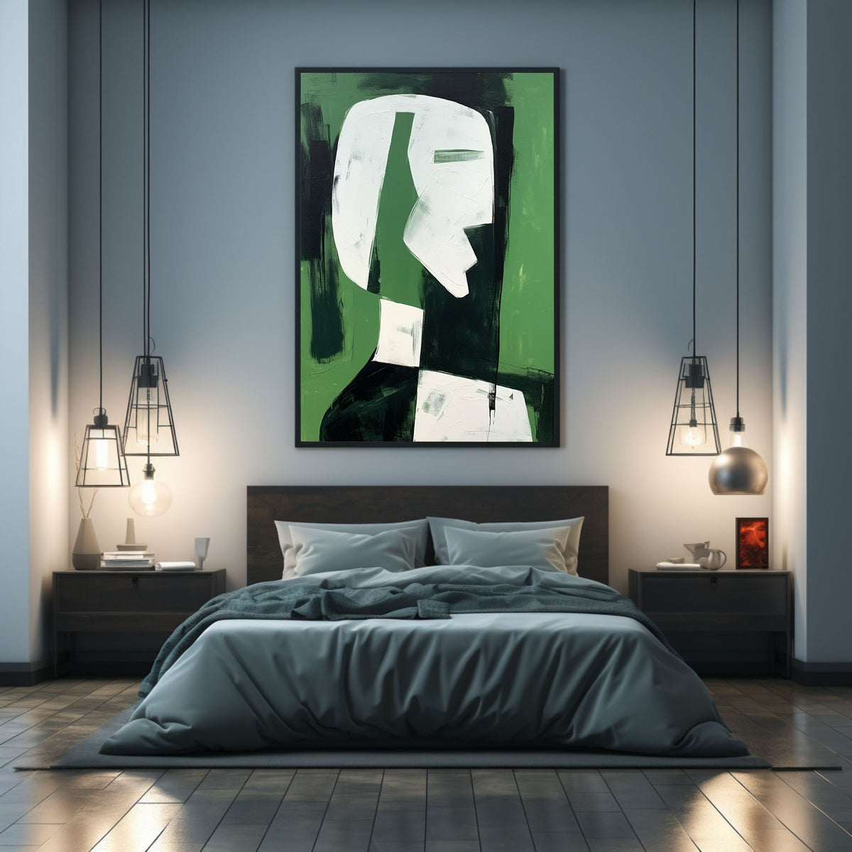 Wall Art Vertical Abstract Cubist Profile Green