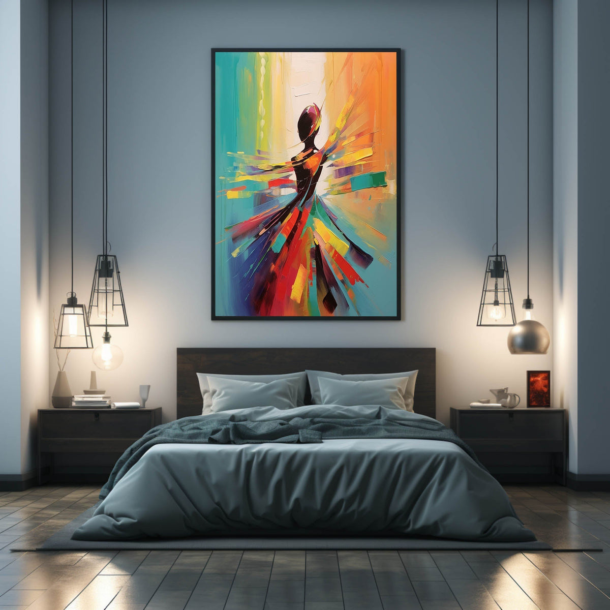 Wall Art Vibrant Dancer Silhouette Oil Painting