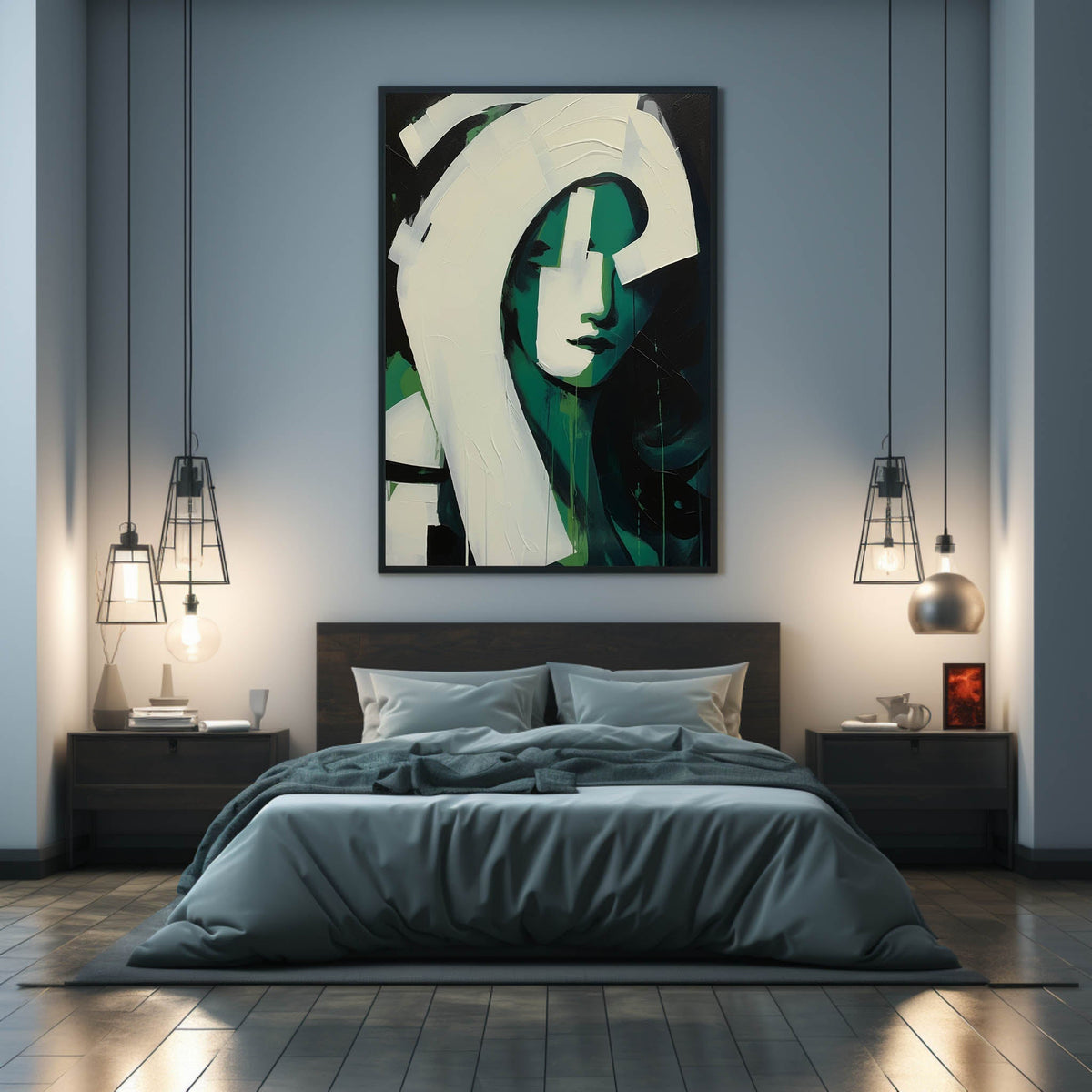 Wall Art Green Waves Contemporary Abstract Minimalist