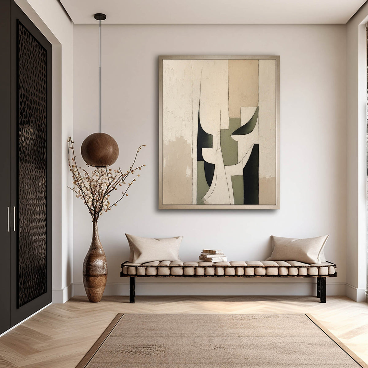 Neutral Geometric Abstract Oil Painting