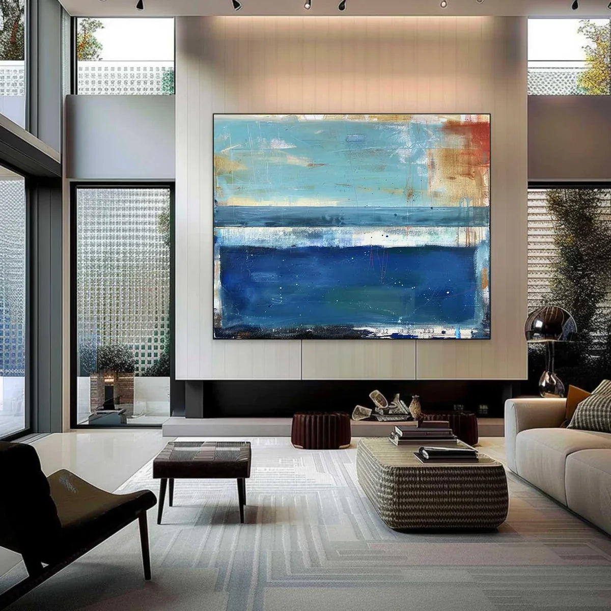 Tactile Layered Oil Painting Teal Blue Tones Calm