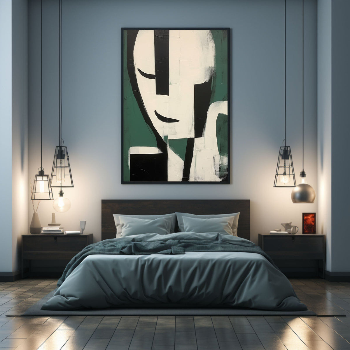 Dark Green Minimalist Expressive Figure Wall Art