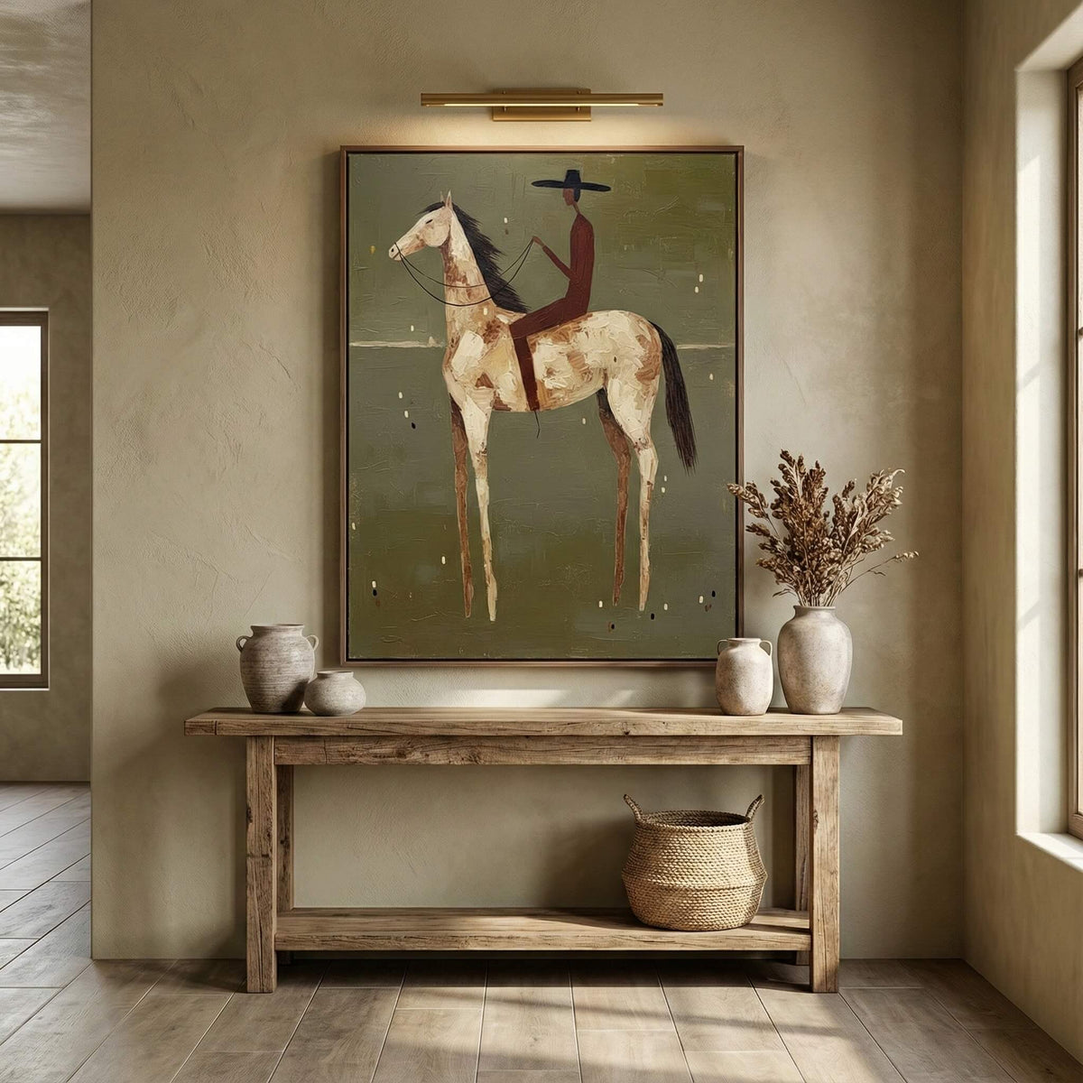 Olive Solitude Cowboy and Horse Oil Painting