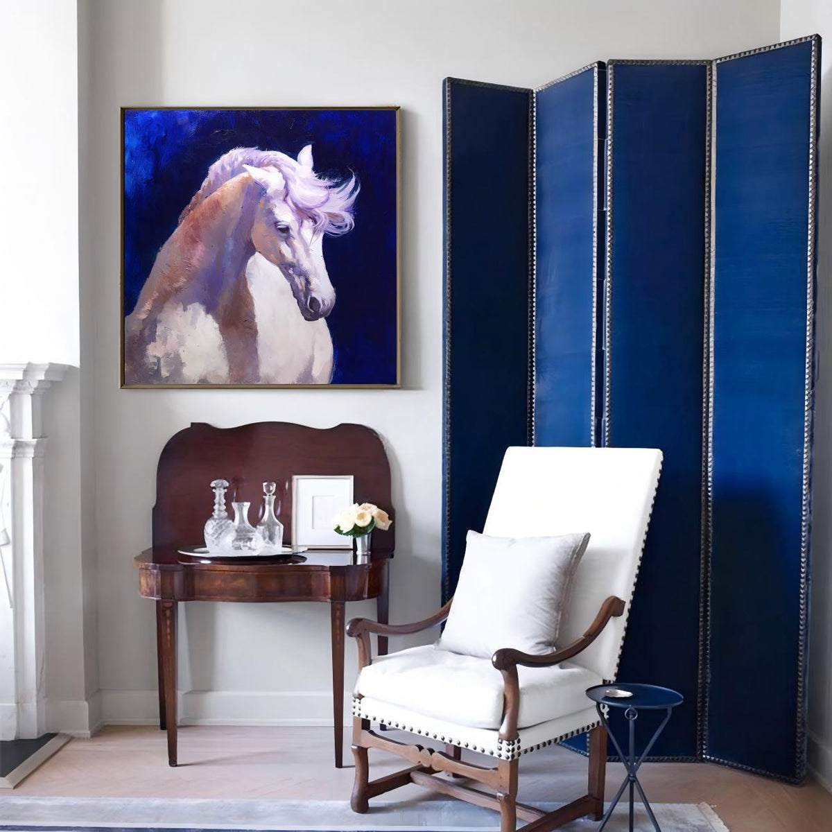 Lavender Mane White Horse Oil Painting