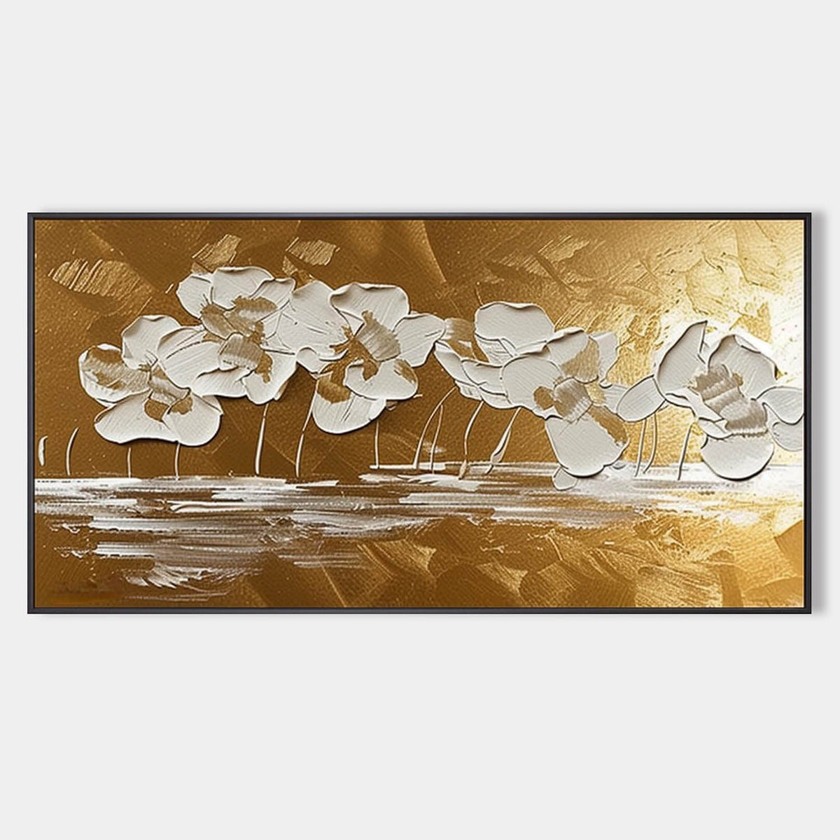 Gold & White Floral Impasto Painting