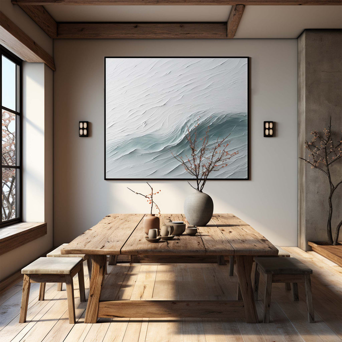 3D Textured Ocean Wave Painting Coastal Impasto Wall Art