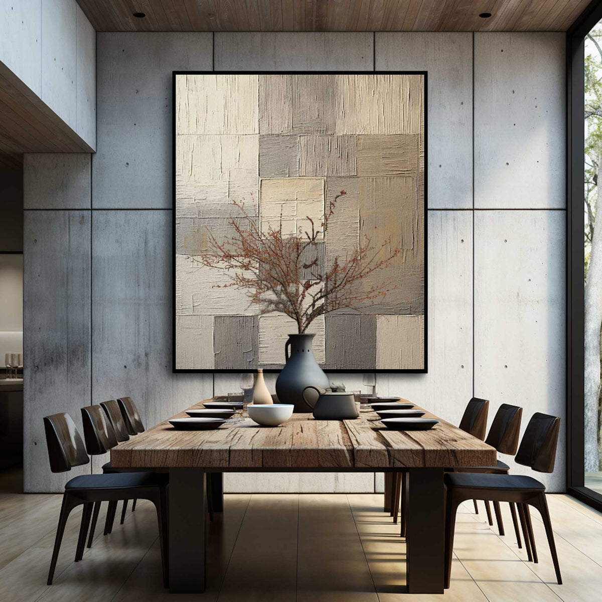 Neutral Geometric Abstract Bas-Relief Painting
