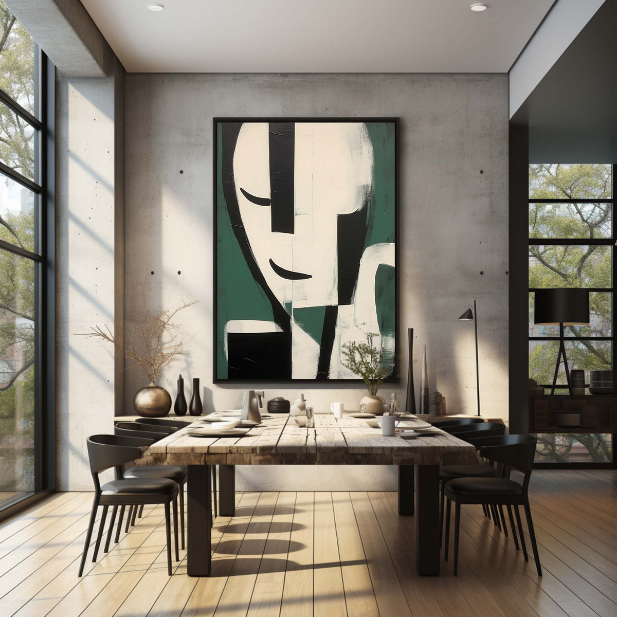 Dark Green Minimalist Expressive Figure Wall Art