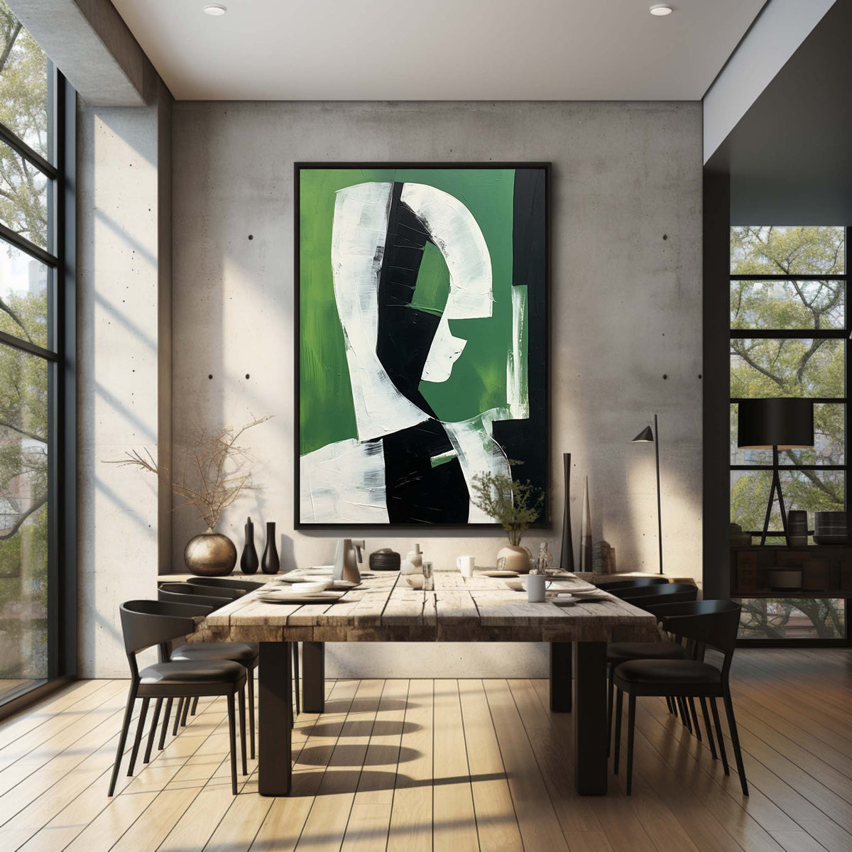 Dark Green Minimalist Figure Wall Art Luxury Decor