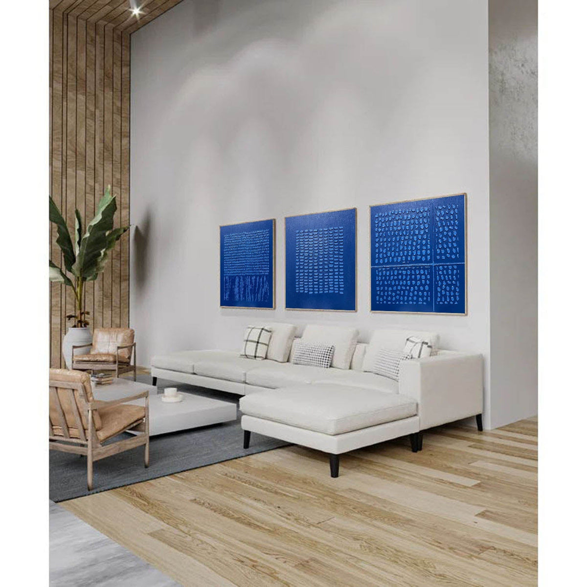 Wall Art Indigo Textured Triptych Oil Painting
