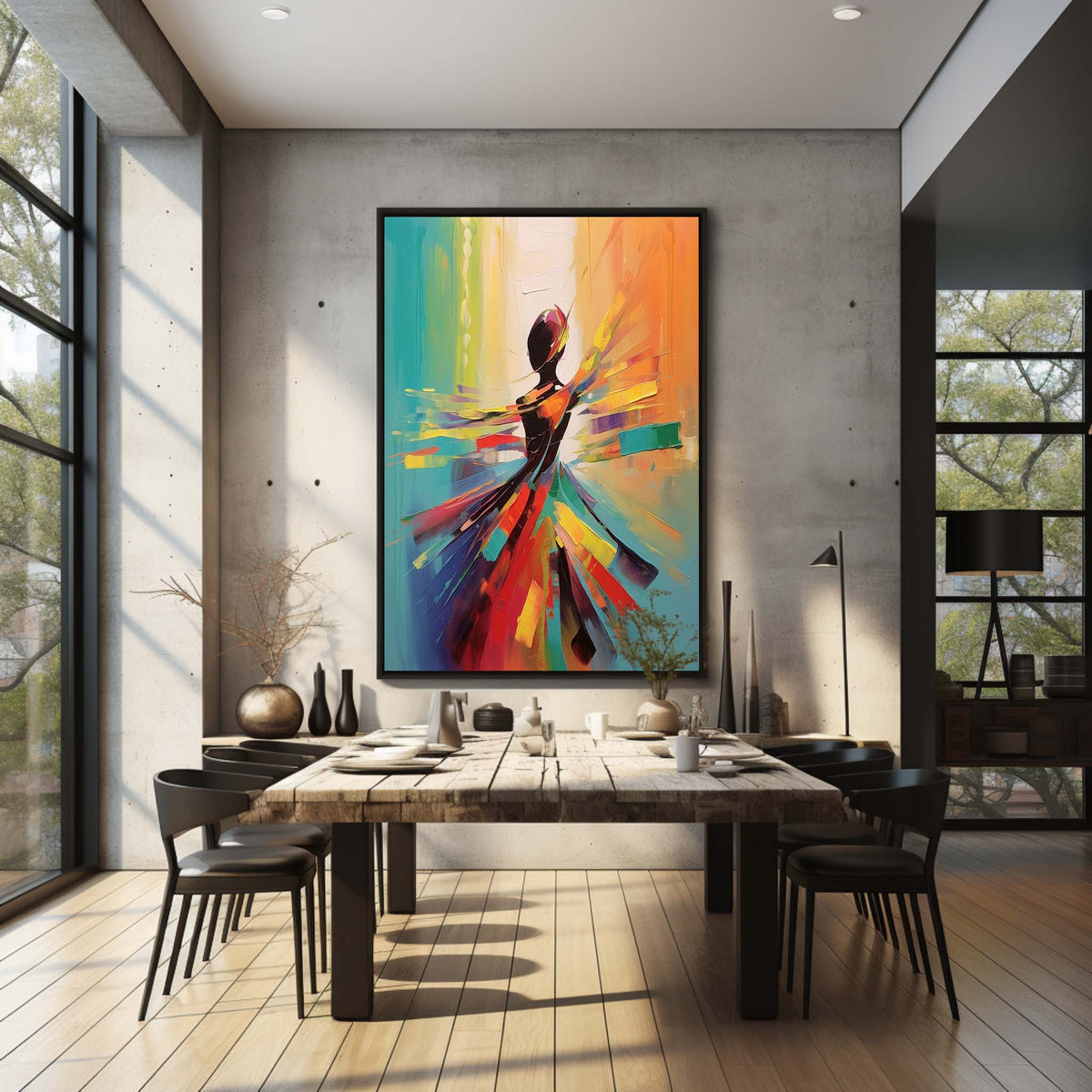 Wall Art Vibrant Dancer Silhouette Oil Painting