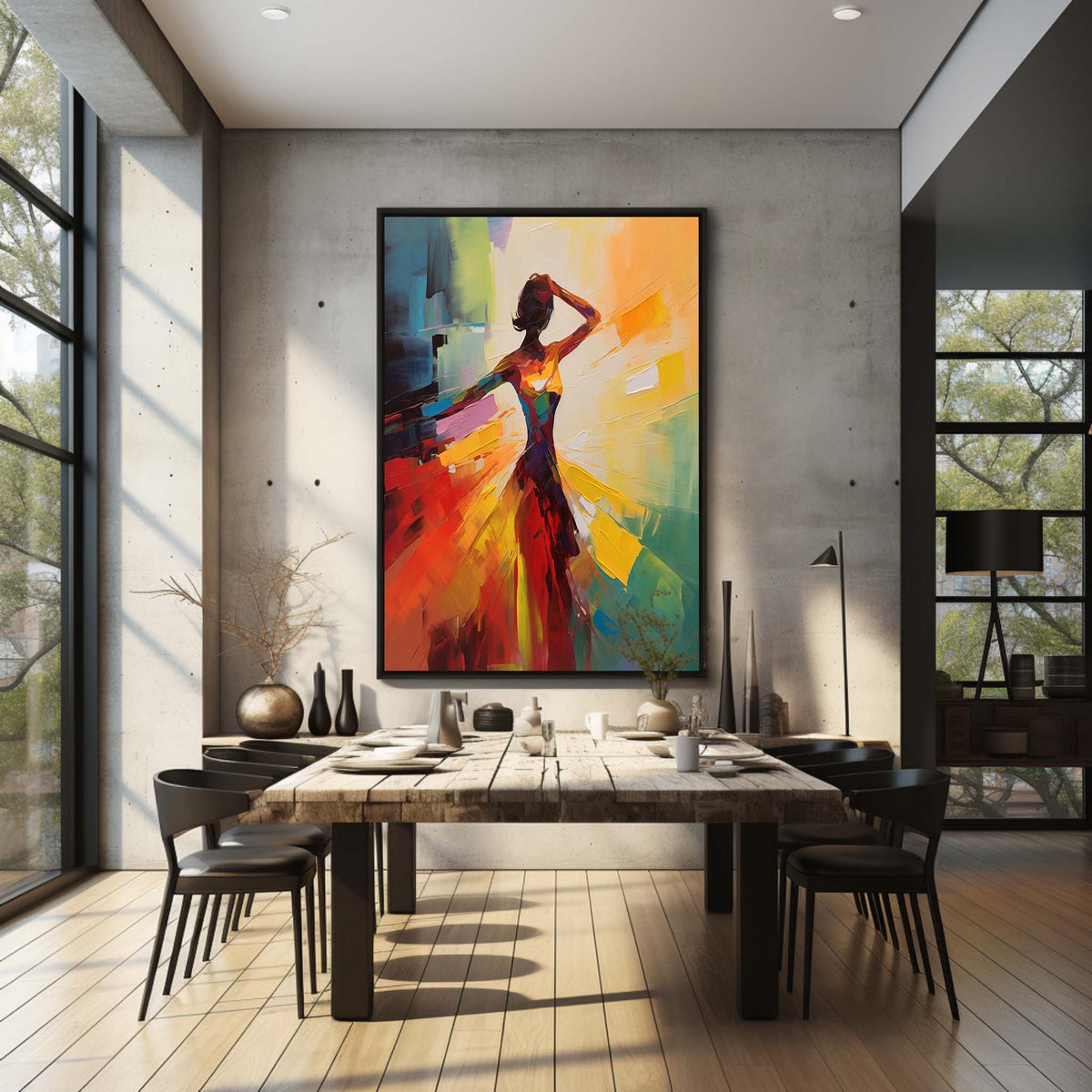 Palette Canvas Art Vibrant Abstract Dancer Painting Colorful Impasto